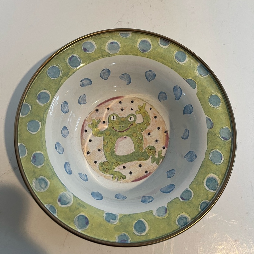 Vintage MacKenzie-Childs Enamelware Child's 3-Piece Dinner Set Frog Design - Picture 4 of 10